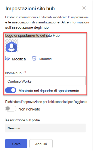 screenshot del nome del logo del sito hub