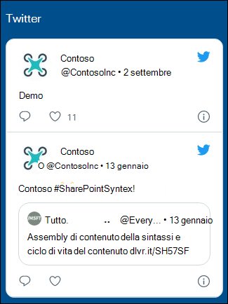 Anteprima della web part Twitter.
