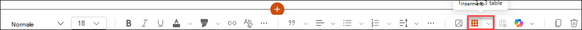 screenshot dell'opzione Inserisci tabella