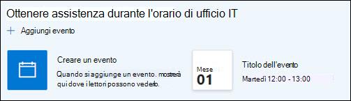 Anteprima della web part Evento.