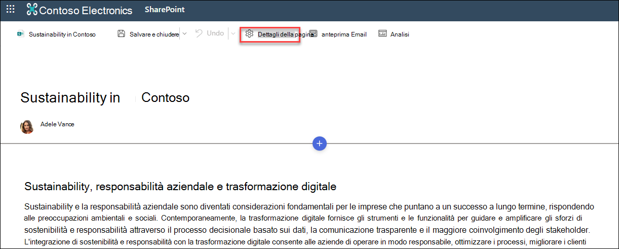 Pulsante Posizione dei dettagli della pagina