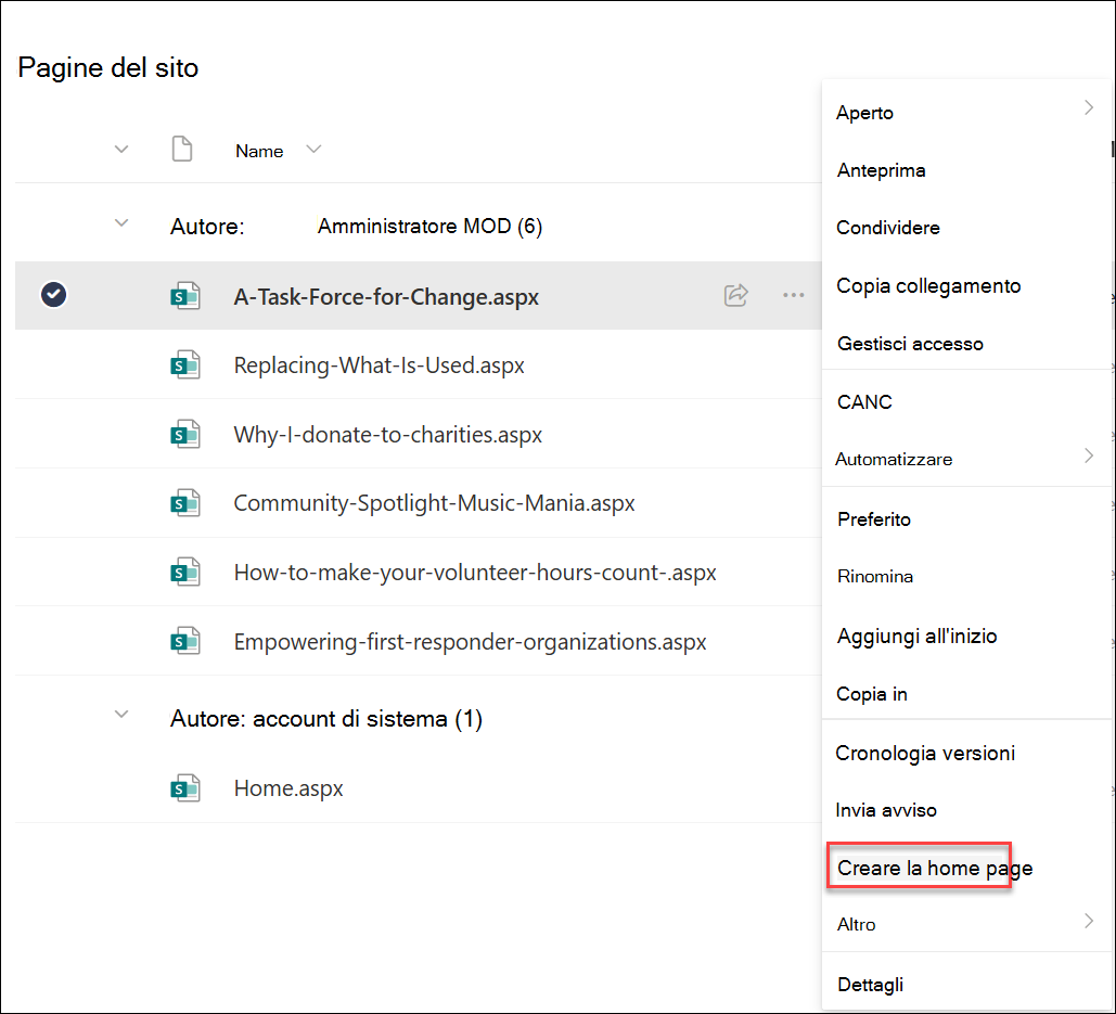 screenshot di Crea home page