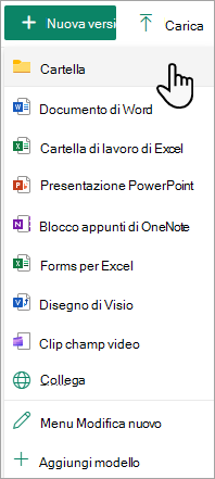 È possibile aggiungere una nuova cartella a una raccolta documenti usando il comando Nuova cartella.