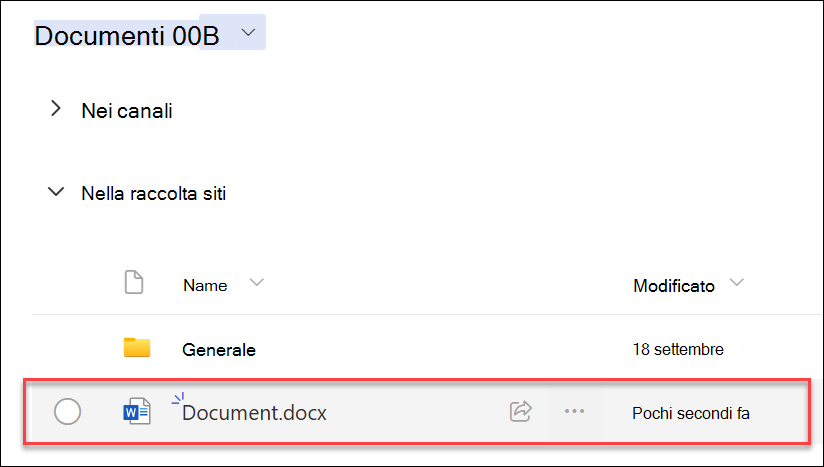 screenshot del file appena creato