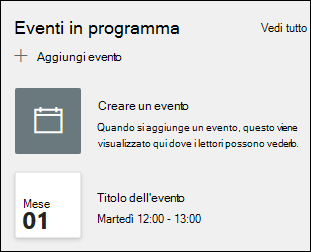Anteprima della web part Eventi.