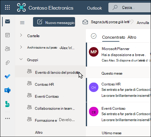 Gruppi di Microsoft 365 in Outlook