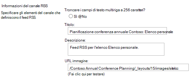 Informazioni del canale RSS