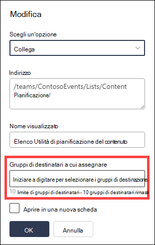 Campo Gruppi di destinatari da assegnare evidenziato.
