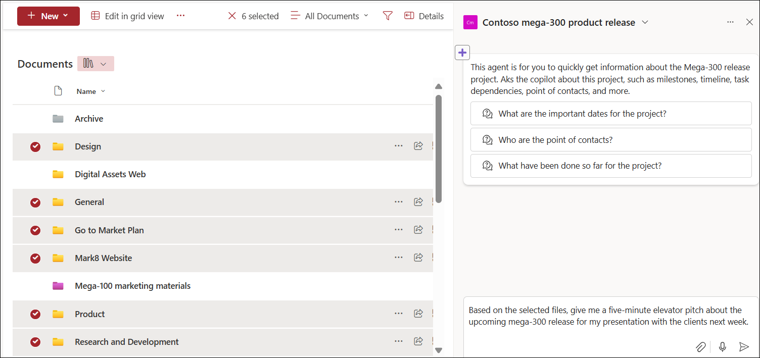 Screenshot della selezione dei file dalla raccolta documenti per la chat