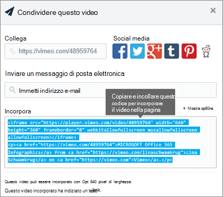 Esempio di uso del codice di incorporamento per incorporare contenuto nella pagina di SharePoint