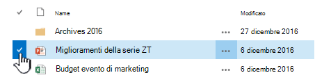 Selezionare un file facendo clic sul segno di spunta a sinistra del nome