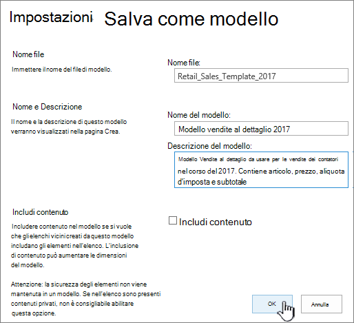 Pagina Salva come modello