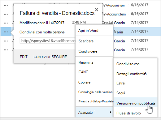 Fare clic su Annulla pubblicazione di questa versione
