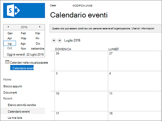 Esempio di app elenco dei calendari.