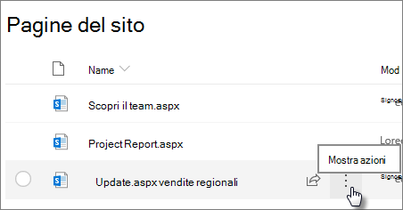 Raccolta pagine con puntini di sospensione accanto al file selezionato.