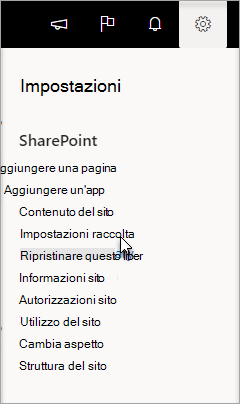 Passare a Impostazioni, Impostazioni raccolta