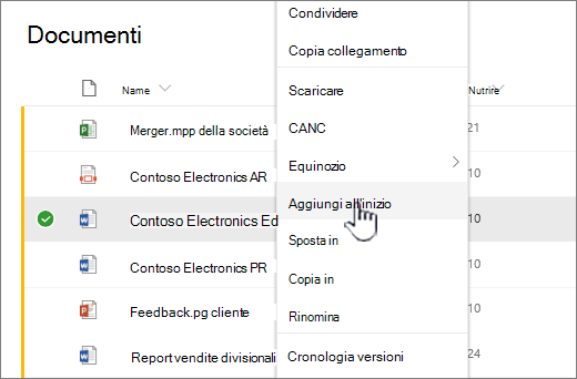 Fare clic su Aggiungi in alto per evidenziare un documento