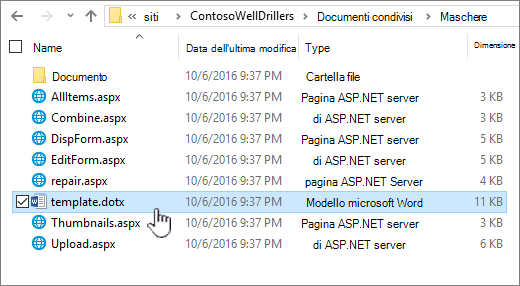 Cartella dei moduli per l'archiviazione dei modelli