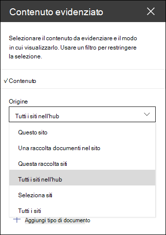Riquadro degli strumenti della Web part Contenuto evidenziato