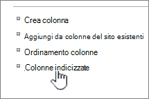 Collegamento Colonne indicizzate nella pagina delle impostazioni dell'elenco o della raccolta