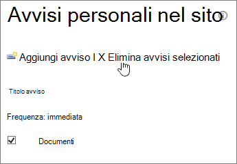 Gestione avvisi con l'opzione Elimina gli avvisi selezionati evidenziata