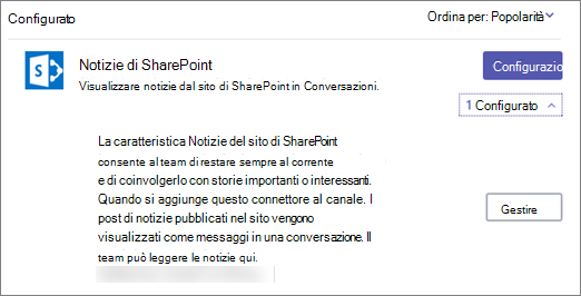 Finestra di dialogo Connettore di notizie