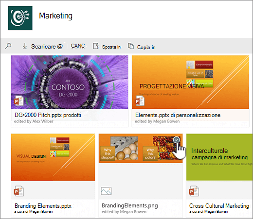 Un file selezionato mostra le modifiche nel menu della raccolta documenti