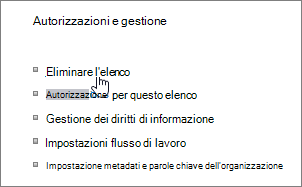 Finestra di dialogo Impostazioni elenco con Elimina elenco evidenziato