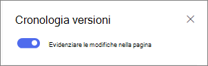 Attivare o disattivare l'opzione per visualizzare le differenze di versione nella pagina