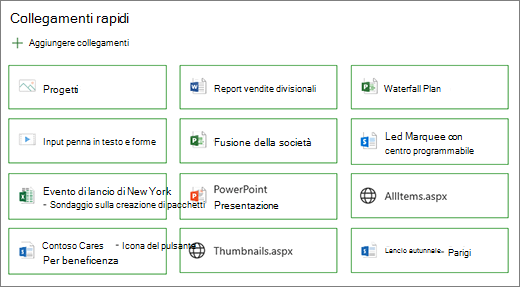 Layout dei pulsanti dei collegamenti rapidi