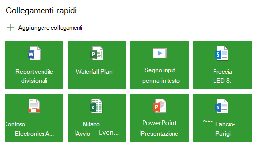 Collegamenti rapidi in un layout di riquadro