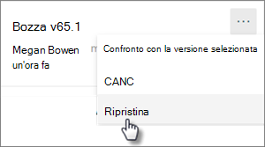 Comando Ripristina versione
