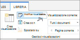 Opzione Modifica visualizzazione della scheda Raccolta della barra multifunzione di SharePoint Online