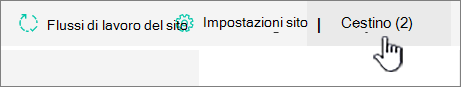 Pulsante Cestino della pagina Contenuto del sito di SharePoint Online