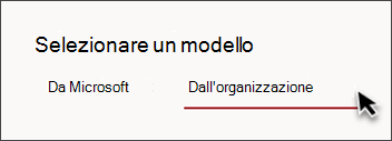 Immagine della scheda nel selettore di modelli di sito con il testo Dall'organizzazione