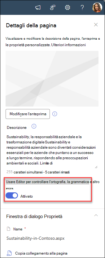 screenshot dell'interruttore Modifica attivato o disattivato