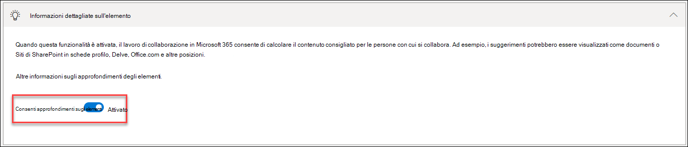 screenshot della disattivazione della funzionalità di intelligence degli elementi