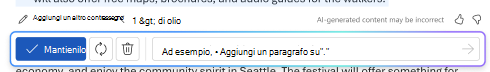 Screenshot che mostra l’opzione Crea bozza di nuovo contenuto nella barra delle opzioni per Copilot in Word