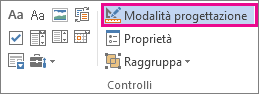 pulsante progettazione in modalità sviluppo