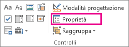 proprietà dei controlli in modalità sviluppo