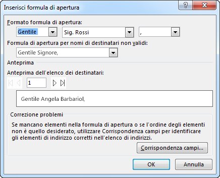 Opzioni di Formula di apertura