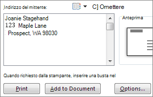 Casella Indirizzo mittente