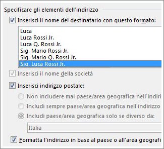 Opzioni di Blocco di indirizzi