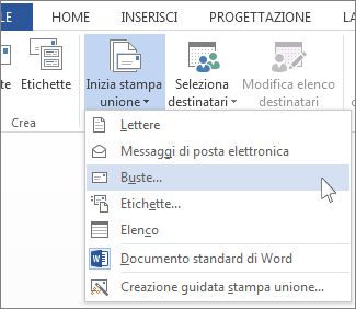 Menu Inizia stampa unione