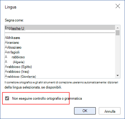 Disattivazione del controllo ortografia automatico