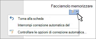 Pulsanti e menu delle opzioni di correzione automatica per un'attività corretta in un documento
