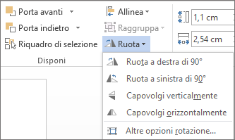 Opzioni del menu Ruota