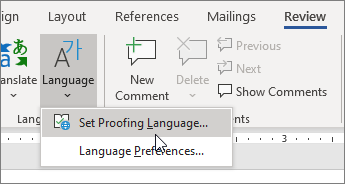 Nel menu Lingua della scheda Revisione fare clic su Imposta lingua di modifica.