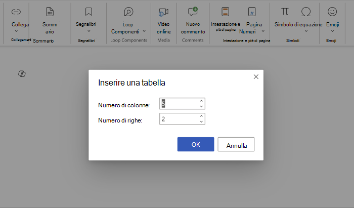Specificare righe e colonne
