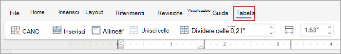 Schede delle tabelle nella barra multifunzione semplificata